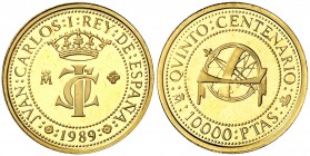 1989. Juan Carlos I. 10000 pesetas. (Fuste MC-29). 3,40 g. V Centenario - Esfera. S/C.