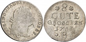 1758. Alemania. Anhalt-Bernburg. Víctor II Federico. 8 gute groschen. (Kr. 42.2). 6,65 g. Rara. MBC-/MBC.