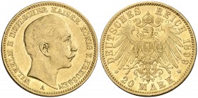 1899. Alemania. Prusia. Guillermo II. A (Berlín). 20 marcos. (Fr. 3831). 7,95 g. AU. EBC-.