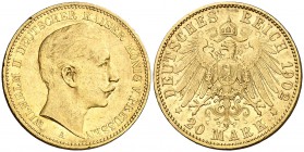 1902. Alemania. Prusia. Guillermo II. A (Berlín). 20 marcos. (Fr. 3831). 7,94 g. AU. MBC+/EBC-.