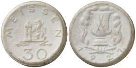 1921. Alemania. Sajonia. Meissen. 30 pfennig. 1,72 g. 18 mm. Porcelana. Acuñación realizada por la casa Meissen. EBC.