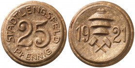 1921. Alemania. Turingia. Stadtengsfeld. 25 pfennig. 2,38 g. 24 mm. Porcelana. EBC.