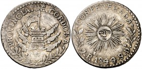 1844. Argentina. Córdoba. 2 reales. (Kr. 23). 6,40 g. AG. Escasa así. MBC+.