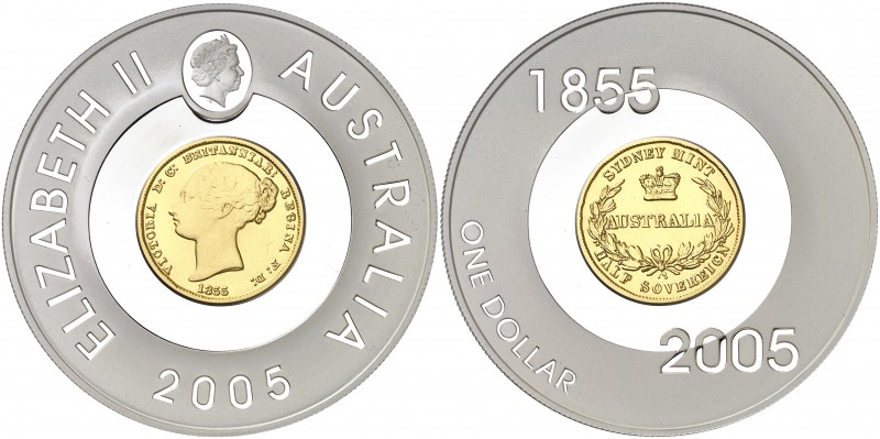 2005. Australia. Isabel II. 1 dólar. (Kr. 825). 60,77 g. AG. 150º Aniversario de...