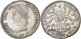 1860. Bolivia. Potosí. FJ. 8 soles. (Kr. 138.6). 20,22 g. AG. MBC.
