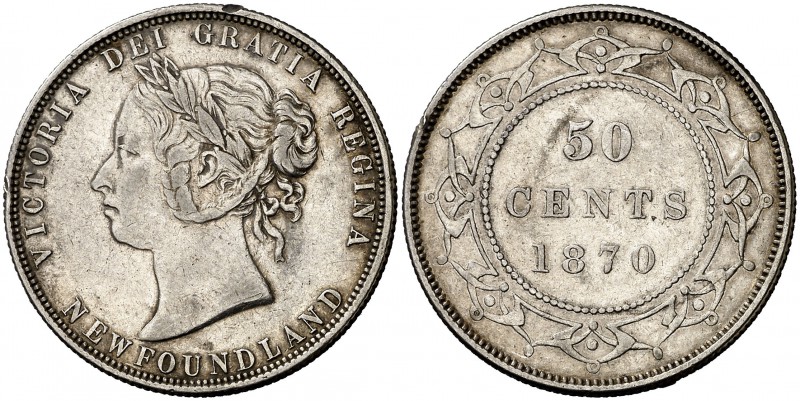 1870. Canadá. Victoria. Terranova. 50 centavos. (Kr. 6). 11,67 g. AG. Golpecitos...