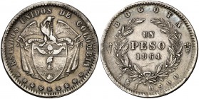1864. Colombia. Bogotá. 1 peso. (Kr. 139.1). 24,85 g. AG. MBC+/MBC.