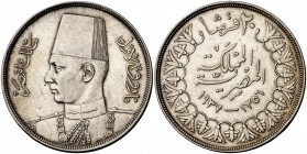 AH 1356 (1937). Egipto. Fuad I. 20 piastras. (Kr. 368). 27,91 g. AG. Escasa. EBC-.