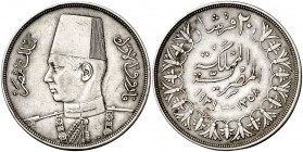(AH 1358-1939). Egipto. Farouk. 20 piástras. (Kr. 368). 28,01 g. AG. EBC-.