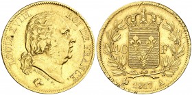 1817. Francia. Luis XVIII. A (París). 40 francos. (Fr. 532). 12,81 g. AU. Rayitas de acuñación. MBC/MBC+.
