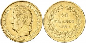 1834. Francia. Luis Felipe I. A (París). 40 francos. (Fr. 557). 12,81 g. AU. Rayitas. Escasa. MBC-.