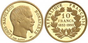 1993. Francia. 10 francos. (Fr. falta) (Kr. falta). 3,82 g. AU. Luis Napoleón. En estuche oficial con certificado. Proof.