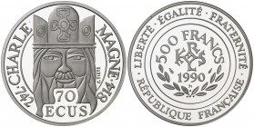 1990. Francia. 500 francos/70 ecus. (Fr. 622a) (Kr. 990a). 20 g. Platino. Carlomagno. Acuñación de 2000 ejemplares. En estuche oficial con certificado...