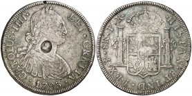 (1797). Inglaterra. Banco de Inglaterra. (Kr. 626) (De Mey 659). 26,67 g. AG. Resello falso ovalado con el busto de Jorge III, para circular como 1 dó...