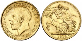 1914. Inglaterra. Jorge V. 1 libra. (Fr. 404). 8 g. AU. Golpecitos. MBC+.