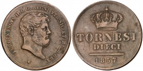 1857. Italia. Nápoles y Sicilia. Fernando II. 10 tornesi. (Kr. 148b). 30,50 g. CU. MBC.