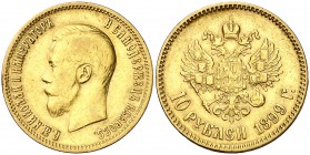 1899. Rusia. Nicolás II. 10 rublos. (Fr. 179). 8,55 g. AU. MBC/MBC+.