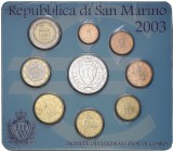 2003. San Marino. (Kr. MS63). Expositor oficial con la serie del euro. S/C.