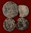 Lote formado por 1/3 de croat (dos) de Alfons IV (cospeles faltados), 1/4 de croat y 1/2 croat de Ferran II. Total 4 monedas. A examinar. (BC+MBC-).