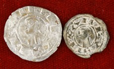 Alfonso I de Aragón (1109-1126). Toledo. Lote de 1 óbolo y 1 dinero con en 1er y 4º cuartel. MBC-/MBC.