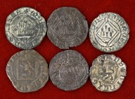 Enrique IV. Ávila, Cuenca, Sevilla y Toledo. Lote de 6 blancas de rombo. A examinar. BC/MBC-.