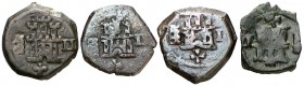 (1652). Felipe IV. Segovia. 2 maravedís. (J.S. tipo I20). Lote de 4 monedas, diversas variantes. Escasas. MBC-.
