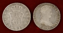 1818 y 19. Fernando VII. Sevilla. CJ. 4 reales. Dos monedas. BC/BC+.