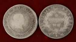 1821. Fernando VII. Bilbao y Madrid. 10 reales. Dos monedas. Tipo "cabezón". Escasas. BC/BC+.