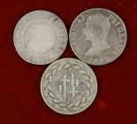 1812 y 1837. Lote de 3 monedas: 4 reales, 1812 Sevilla de José Napoleón, 1 peseta, Barcelona 1812 y 1837. A examinar. BC-/BC.