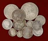 1759 a 1868. Lote de 12 monedas en plata, la mayoría de Isabel II. A examinar. BC-/BC+.