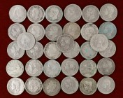 1869 a 1926. Gobierno Provisional a Alfonso XIII. 50 céntimos. Lote de 33 monedas. A examinar. BC+/MBC.