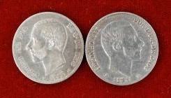 1885. Alfonso XII. MSM. 1 peseta y 20 centavos. 2 monedas. MBC-/MBC+.