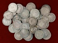 1866 a 1904. Isabel II a Alfonso XIII. Lote de 45 monedas módulo 1 peseta. A examinar. RC/MBC.