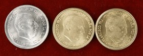 Lote de 3 monedas: 2'5 pesetas de 1953*1954 y 1956 y 25 pesetas 1957*66. S/C-.