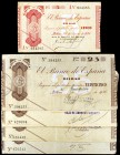 1936. Bilbao. 5 y 25 pesetas (cuatro). (Ed. C19Ab, C20a, C20b, C20c y C20g). Lote de 5 billetes con diferentes antefirmas. MBC-/MBC+.