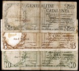 1936. Generalitat de Catalunya. 2,50 (rojo), 5 y 10 pesetas. (Ed. C23a, C24 y C25). 25 de septiembre. Serie de 3 billetes. BC-/BC.