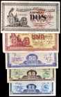1937. Asturias y León. 25, 40, 50 céntimos, 1 y 2 pesetas. (Ed. C45 a C49). Serie completa de 5 billetes. MBC-/EBC.