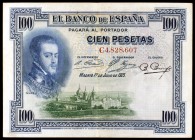 1925. 100 pesetas. (Ed. D11). 1 de julio, Felipe II. Serie C. Con sello en seco del ESTADO ESPAÑOL-BURGOS. MBC.