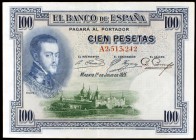 1925. 100 pesetas. (Ed. D11). 1 de julio, Felipe II. Serie A. Con sello en seco del ESTADO ESPAÑOL-BURGOS. MBC.