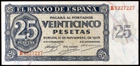 1936. Burgos. 25 pesetas. (Ed. D20a). 21 de noviembre. Serie R. Leve doblez. EBC.