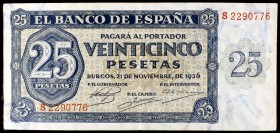 1936. Burgos. 25 pesetas. (Ed. D20a). 21 de noviembre. Serie S. MBC+.