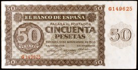 1936. Burgos. 50 pesetas. (Ed. D21a). 21 de noviembre. Serie G. Raro. MBC+.