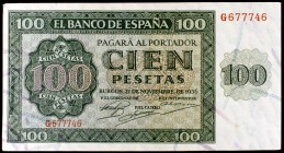 1936. Burgos. 100 pesetas. (Ed. D22a). 21 de noviembre. Serie G. EBC.