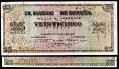 1938. Burgos. 25 pesetas. (Ed. D31 y D31a). 20 de mayo. Lote de 2 billetes series A y C. MBC-/MBC+.