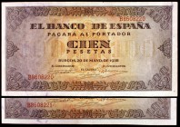 1938. Burgos. 100 pesetas. (Ed. D33a). 20 de mayo. Pareja correlativa. Serie B. Leve doblez. EBC/EBC+.