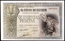 1940. 500 pesetas. (Ed. D45). 21 de octubre, El Entierro del Conde Orgaz. Lavado y planchado. Raro. (MBC+).
