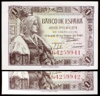 1945. 1 peseta. (Ed. D49a). 15 de junio, Isabel la Católica. Pareja correlativa, serie G. S/C-.