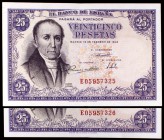 1946. 25 pesetas. (Ed. D51a). 19 de febrero, Flórez Estrada. Pareja correlativa, serie E. EBC-.