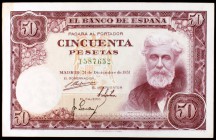 1951. 50 pesetas. (Ed. D63). 31 de diciembre, Rusiñol. Sin serie. Escaso. EBC-.