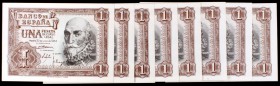 1953. 1 peseta. (Ed. D66a). 22 de julio, Marquès de la Santa Cruz. Series C y N. Lote de 8 billetes, una pareja y dos trios correlativos. S/C-.